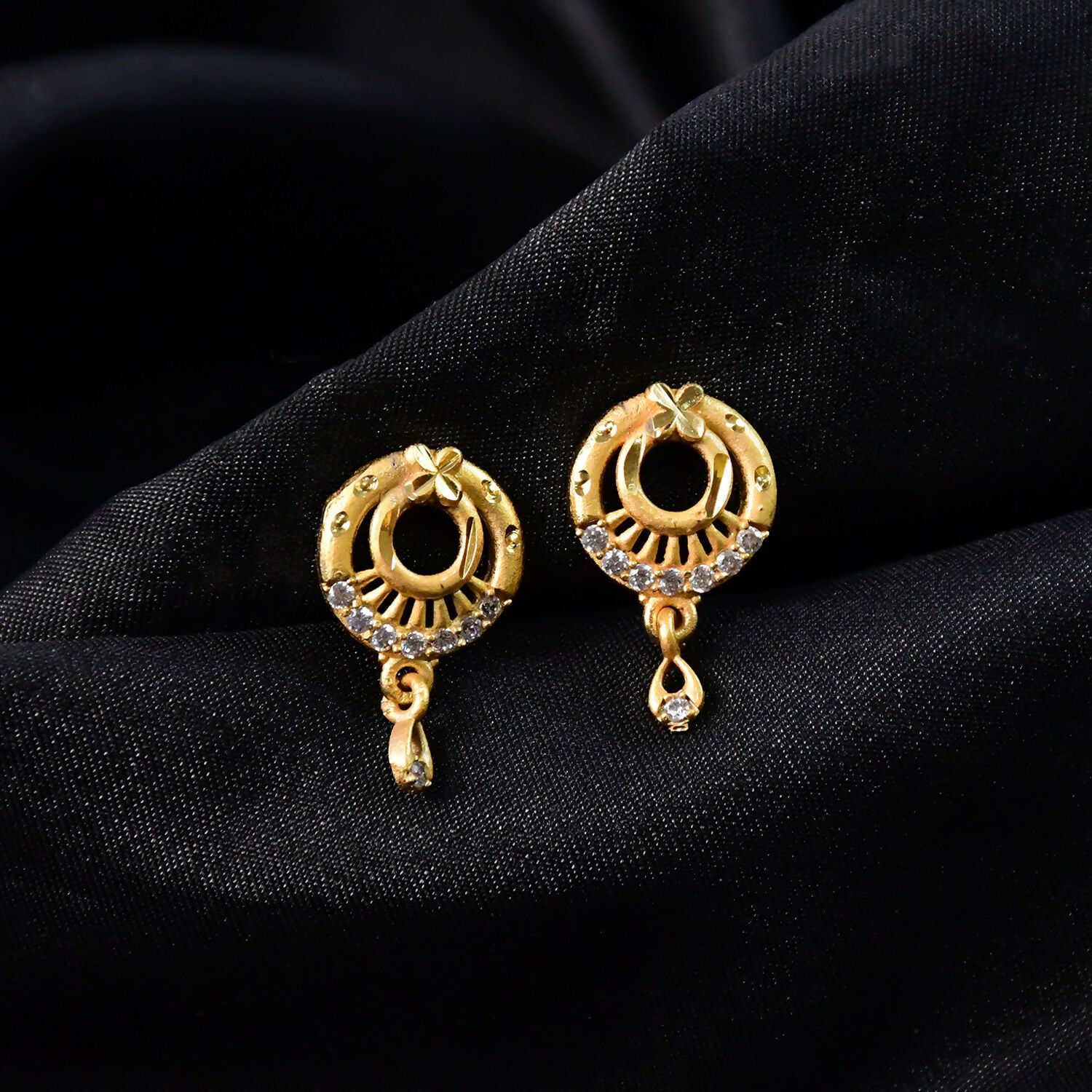 Elegant Circular Drop Earrings with Crystal Accents – Classic Party Wear