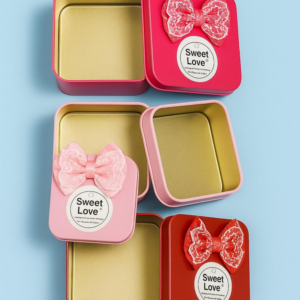 Set of 6 Sweet Love Gift Boxes with Decorative Satin Bows – Premium Reusable Square Gifting Box for Wedding, Anniversary, Valentine’s Day, Birthday, Return Gifts, Festive Hampers, Jewelry, Chocolates, and Special Occasions (Metal)