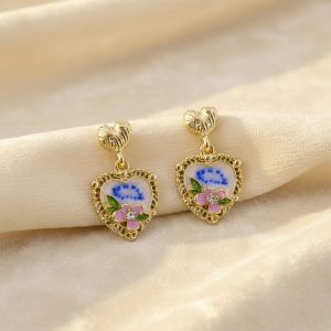 Premium Korean Style Heart Floral Drop Earrings for Women | Gold Plated Pearl & Crystal Fashion Earrings
