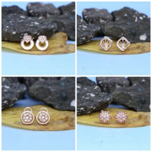 Rose Gold Plated AD Stud & Hoop Earrings Set for women and girls Combo Pack of 4