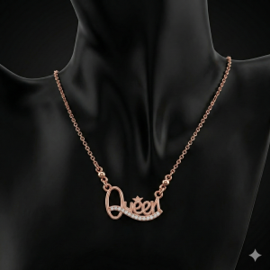 Rose Gold plated Queen Script Pendant Necklace with AD For women and girls
