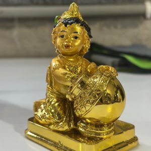 Gold Finish Baby Krishna with Butter Pot Decorative Idol for Home