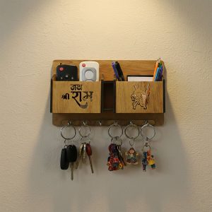 Decorative Jay Shree Ram Engraved Key Organizer with 6 Hooks