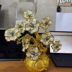 Golden Lucky Flower Tree Showpiece with Evil Eye Decor for Home(Color may vary)
