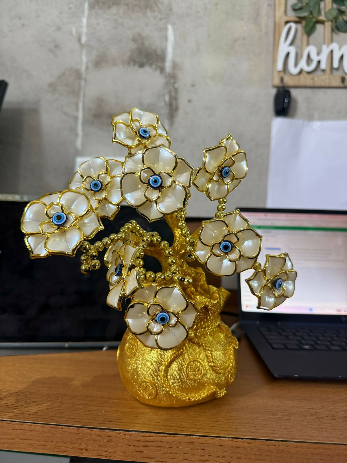 Golden Lucky Flower Tree Showpiece with Evil Eye Decor for Home(Color may vary) - Image 6
