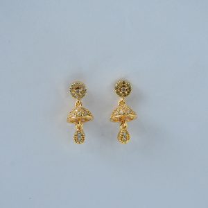Gold-Tone Crystal Studded Floral Dome Drop Earrings for Women