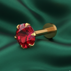 Gold Red Ruby AD Nosepin Stud Flat Back Labret Piercing for women and girls