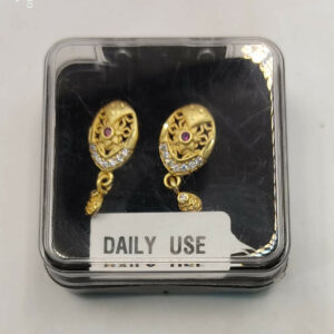 Gold Plated Oval Stud Earrings with AD for women and girls