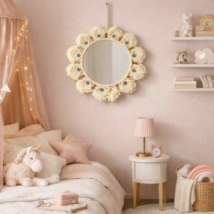 Macrame Wall Mirror Hanging Decorative Boho Round Mirror Decor