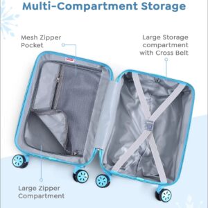 Travelling Kids Cartoon Character Trolley/Luggage Bags 4 Wheels ( Blue /22 Inch)