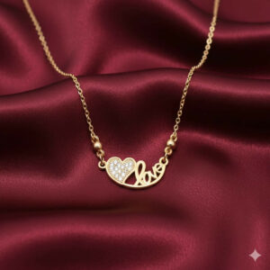 Dainty Gold Plated AD Heart Love Pendant Necklace For women and girls