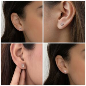 Rose Gold Plated AD Stud & Hoop Earrings Set for women and girls Combo Pack of 4