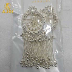 Premium Silver Floral Chain Tassel Earrings with Elegant Drop Design