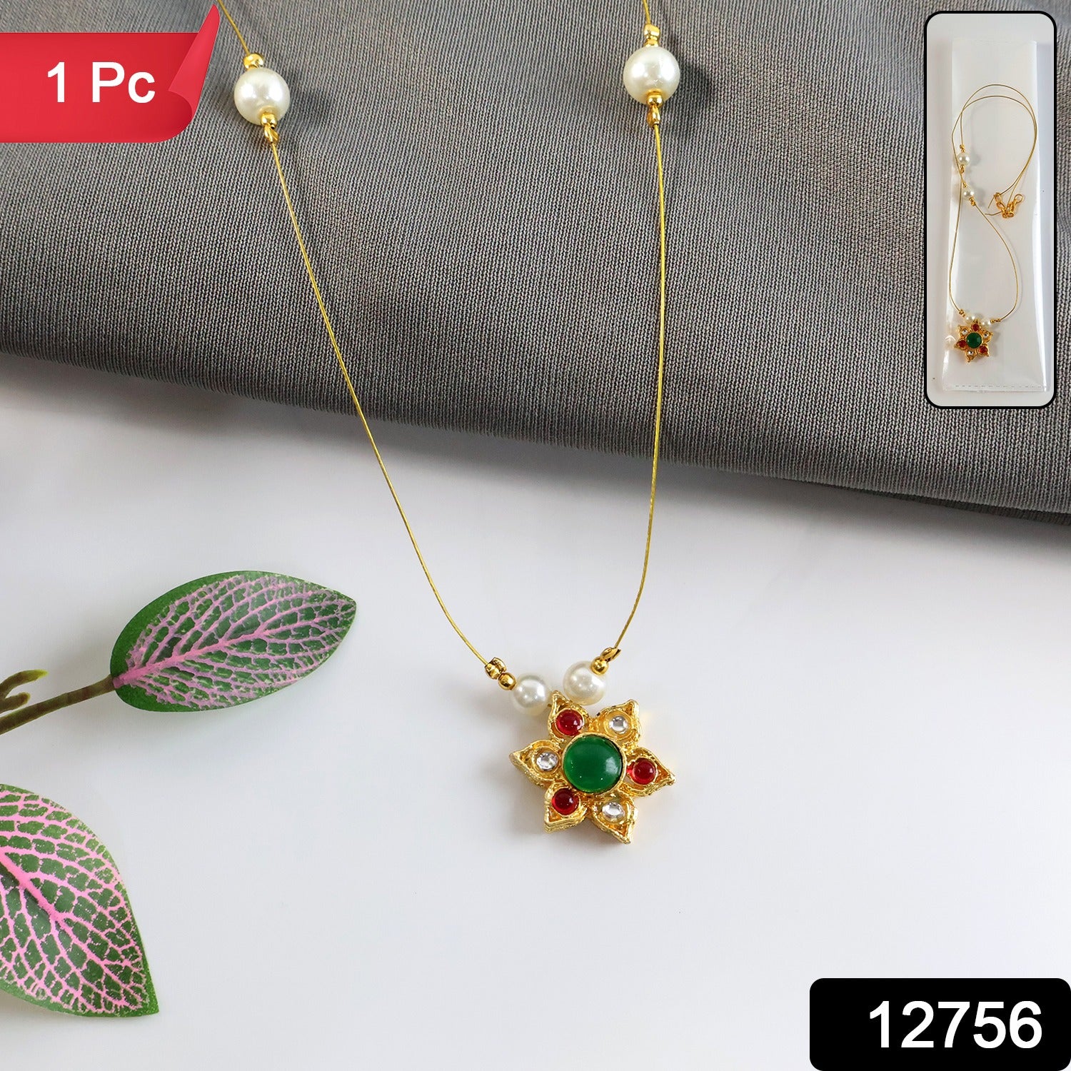 Traditional Multicolor Stone Floral Pendant Necklace Chain (1 Pc) - Image 2