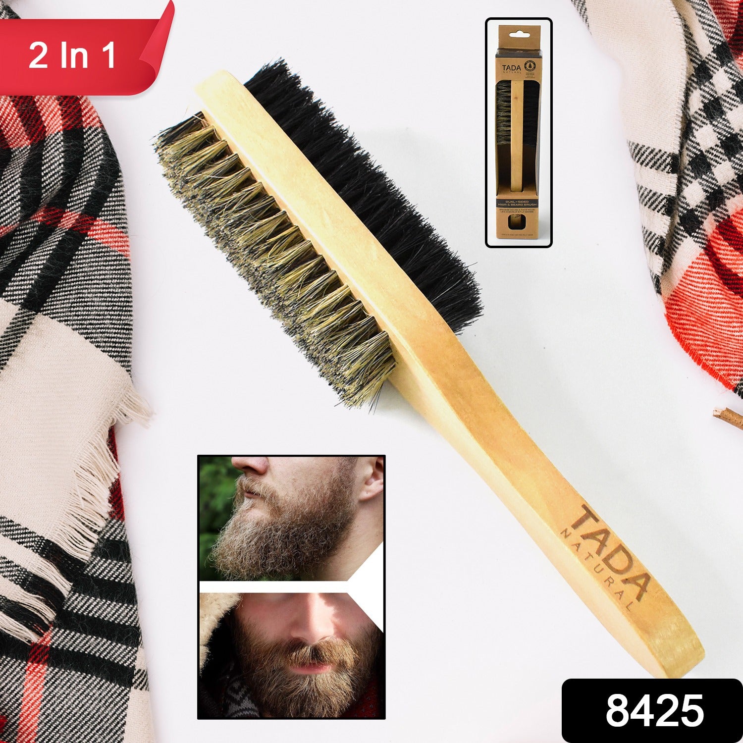 2 in 1 Dual Side Hair Bristle Beard Brush for Men Beard Comb (1 Pc)