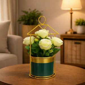 Gold Geometric Tabletop Planter with Decorative Pot