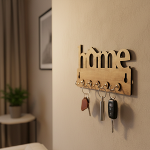Wooden Key Holder for Wall “Home” – Handcrafted MDF Key Organizer | Decorative Wall Key Stand