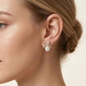 Elegant Pearl Bow Stud Earrings for Women And Girls