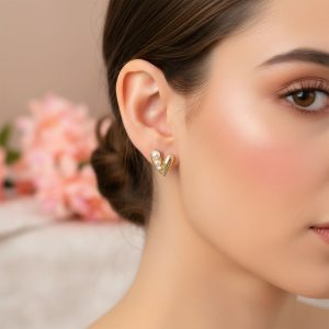 Elegant Korean Style Gold Pearl Heart Stud Earrings for Women & Girls
