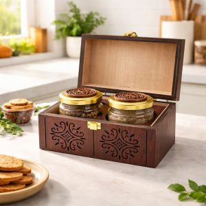 Luxury Handcrafted Wooden Gift Box with Dual Airtight Glass Jars