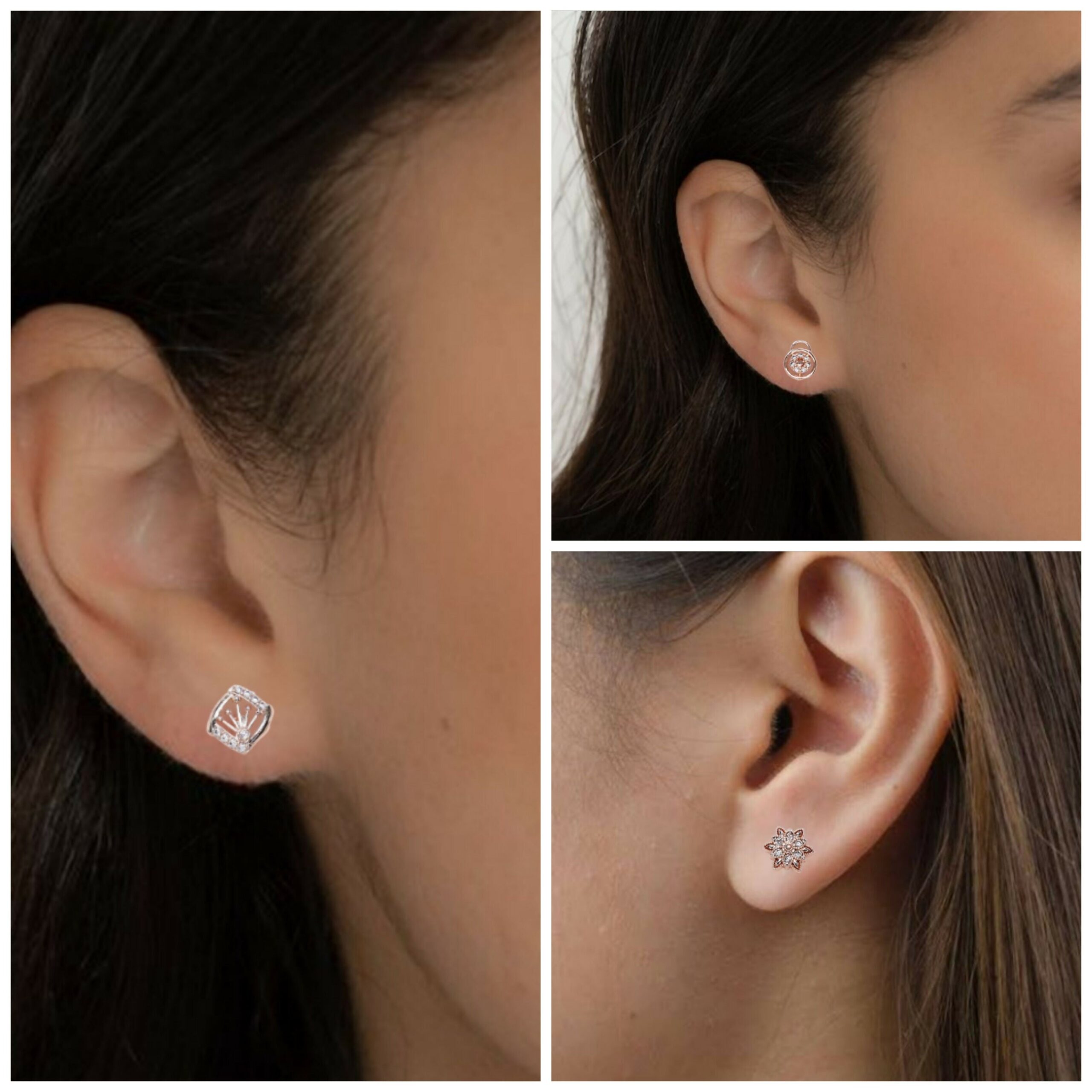 Rose Gold AD Stud Earrings Set | 3 Pair Combo | Diamond Look for women and girls - Image 3