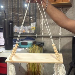 Wooden Hanging Shelf with Rope & Beads Decorative Wall Display Rack