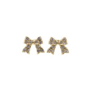 Elegant Crystal Bow Stud Earrings for Women | Gold Plated Rhinestone Ribbon Earrings | Cute Korean Style Party & Daily Wear