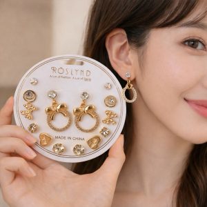 Premium Gold Plated Leaf Pearl Drop Earrings for Women & Girls (Pack Of 7)