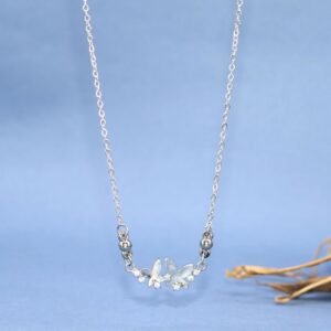 Silver Tone AD Pave Double Butterfly Bar Pendant Necklace