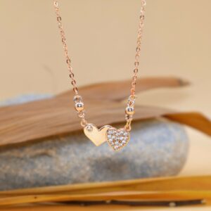 Rose Gold AD Plain Double Heart Necklace For women and girls