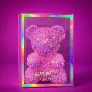 Pink Glitter Teddy Bear Showpiece with Gift Display Box Decor