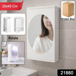 Wall Mounted Rotating Bathroom Mirror Cabinet (1 Pc, 22x42 Cm)