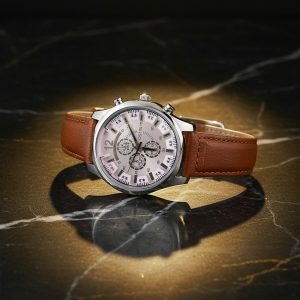 Men’s Analog Wrist Watch with Brown Strap and White Dial for Daily & Office Use