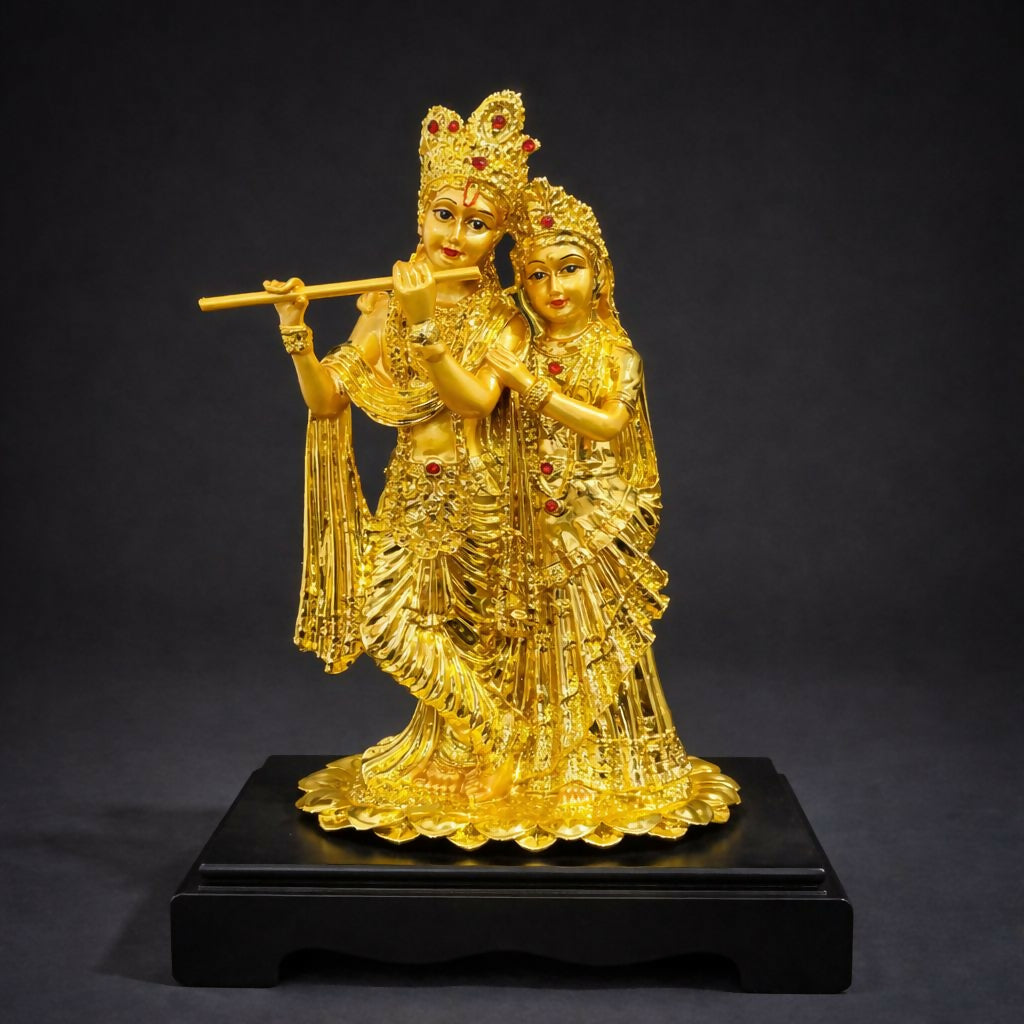 Radha Krishna Golden Idol Flute Statue for Home Temple Decor - Image 3