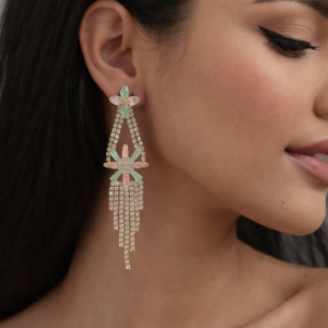 Elegant Crystal Long Earrings with Coloured AD Stone