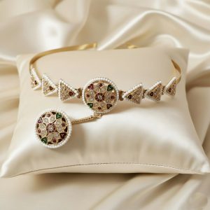 Gold-Plated Borla Sheeshphool with Matha Patti (hair band)