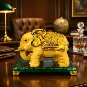 Golden Elephant Decorative Showpiece for Home Temple and Table Decor
