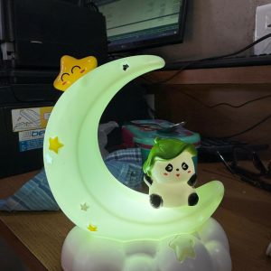 Cute Panda Moon Star Kids Night Lamp with Soft LED Bedside Light