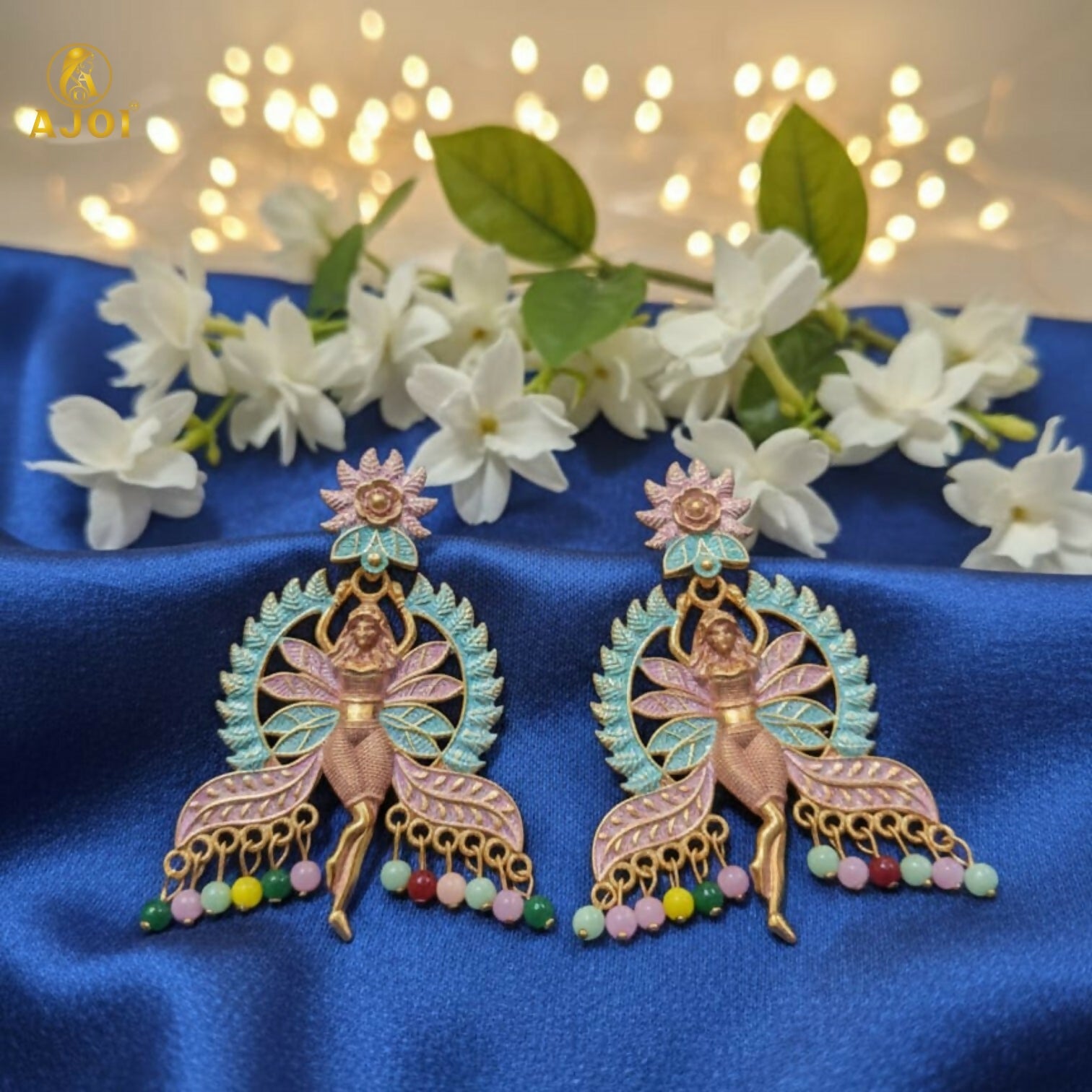 Designer Multicolor Fairy Motif Enamel Earrings for Women