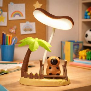 Kids Cartoon Desk Lamp with Cute Bear & Palm Tree Study Light