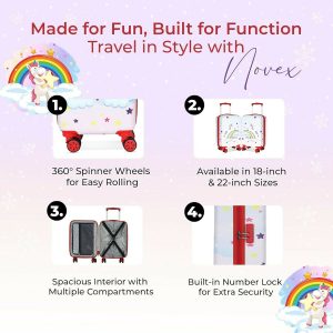 Novex Unicorn Rainbow Red Travelling Kids Trolley Bags for Girls Luggage 4 Wheels ( 22 Inch)