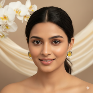 Oxidized Silver Stud Earrings with Yellow Citrine Glass and Pearl Accents