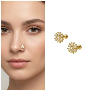 Gold Plated Elegant Floral AD nosepin stud for women and girls Combo Pack of 2