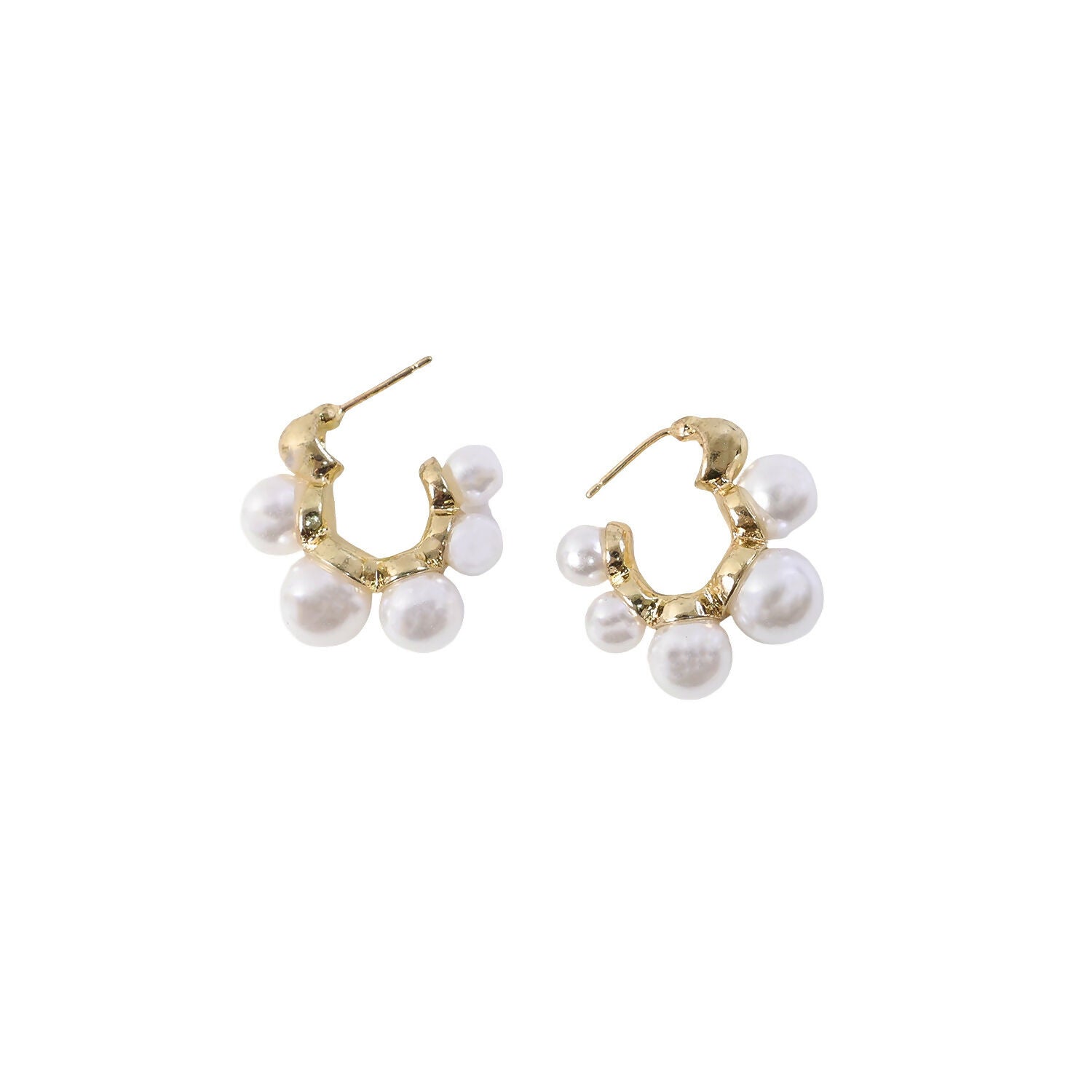 Elegant Pearl Cluster Hoop Earrings for Women – Korean Style Gold Plated Fashion Jewellery - Image 5