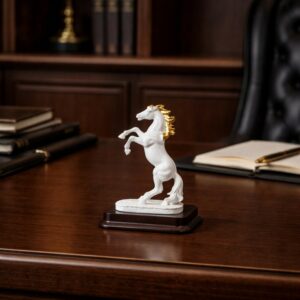 White Horse poly-resin Showpiece for Home Decor | Lucky Horse Statue | Office Table Decor