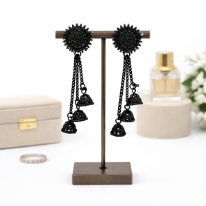 Bold black oxidised jhumka earrings