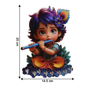 Krishna Design Wooden Key Stand for Wall with 6 Hooks