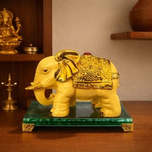 Golden Elephant Decorative Showpiece for Home Temple and Table Decor