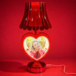 Red Heart Shape Photo Table Lamp with Shade for Bedroom, Side Table & Gift Decor