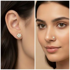 Gold Plated Cluster Flat Back AD Stud Earrings Pack of 1 Pair